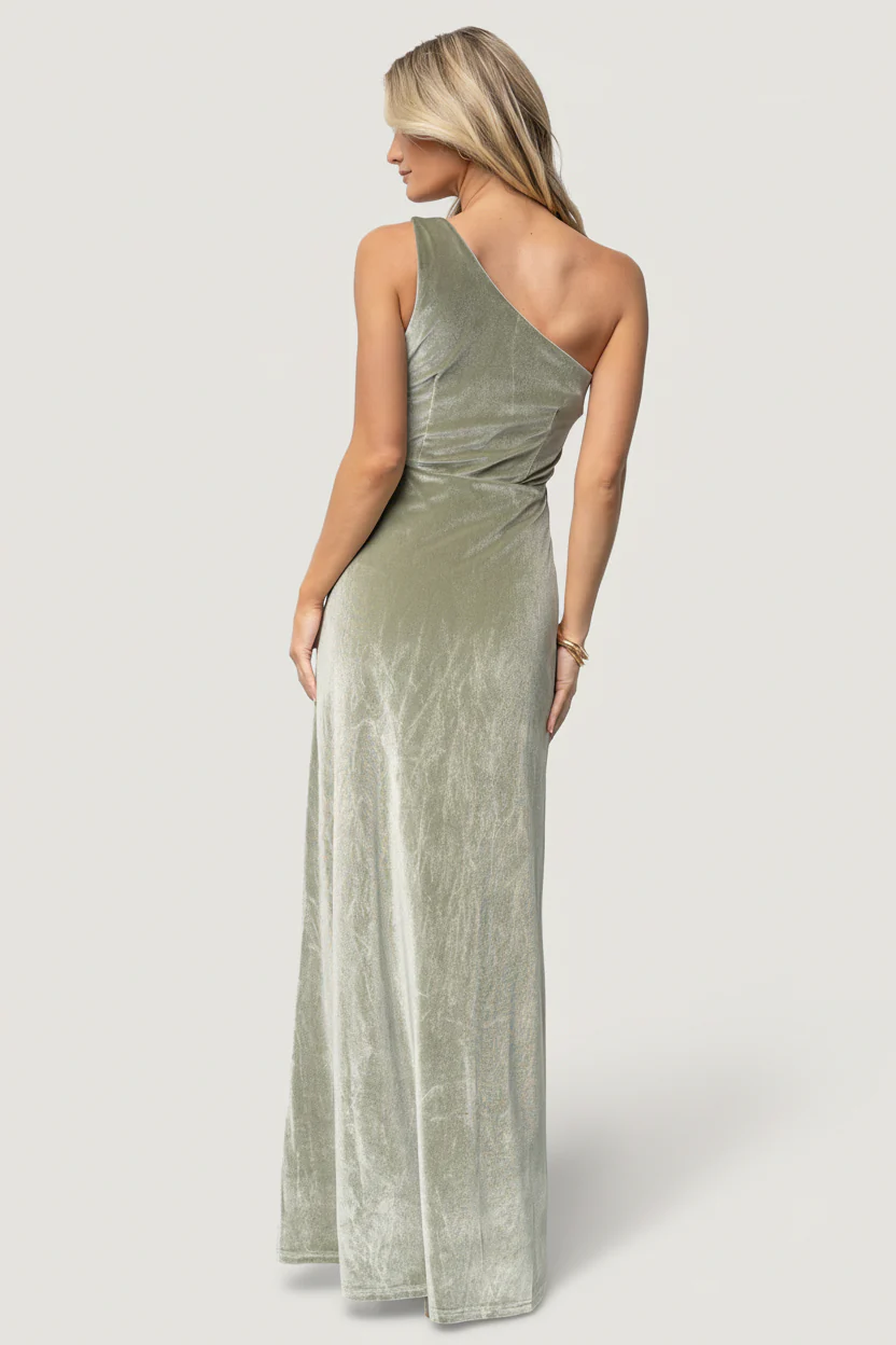 Tatiana Velvet One Shoulder Maxi Dress | Sage - Image 4