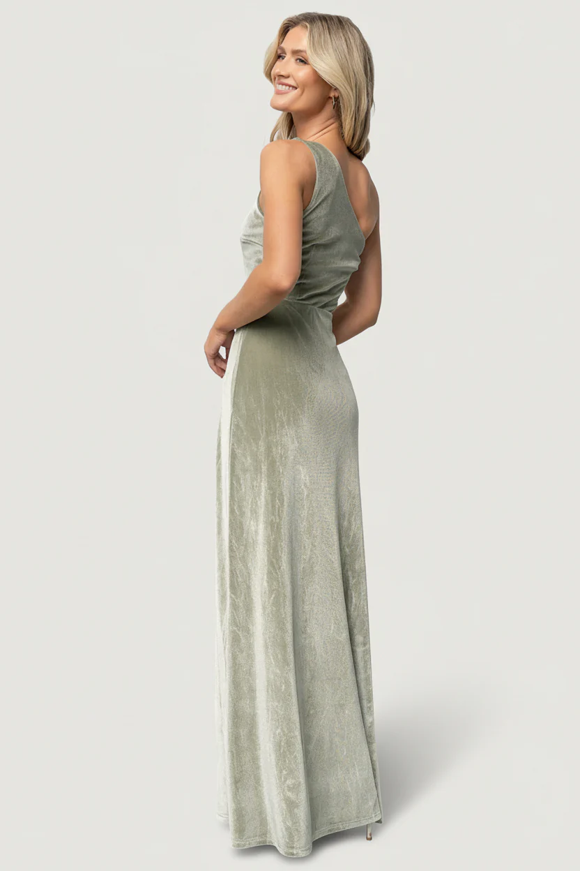 Tatiana Velvet One Shoulder Maxi Dress | Sage - Image 5