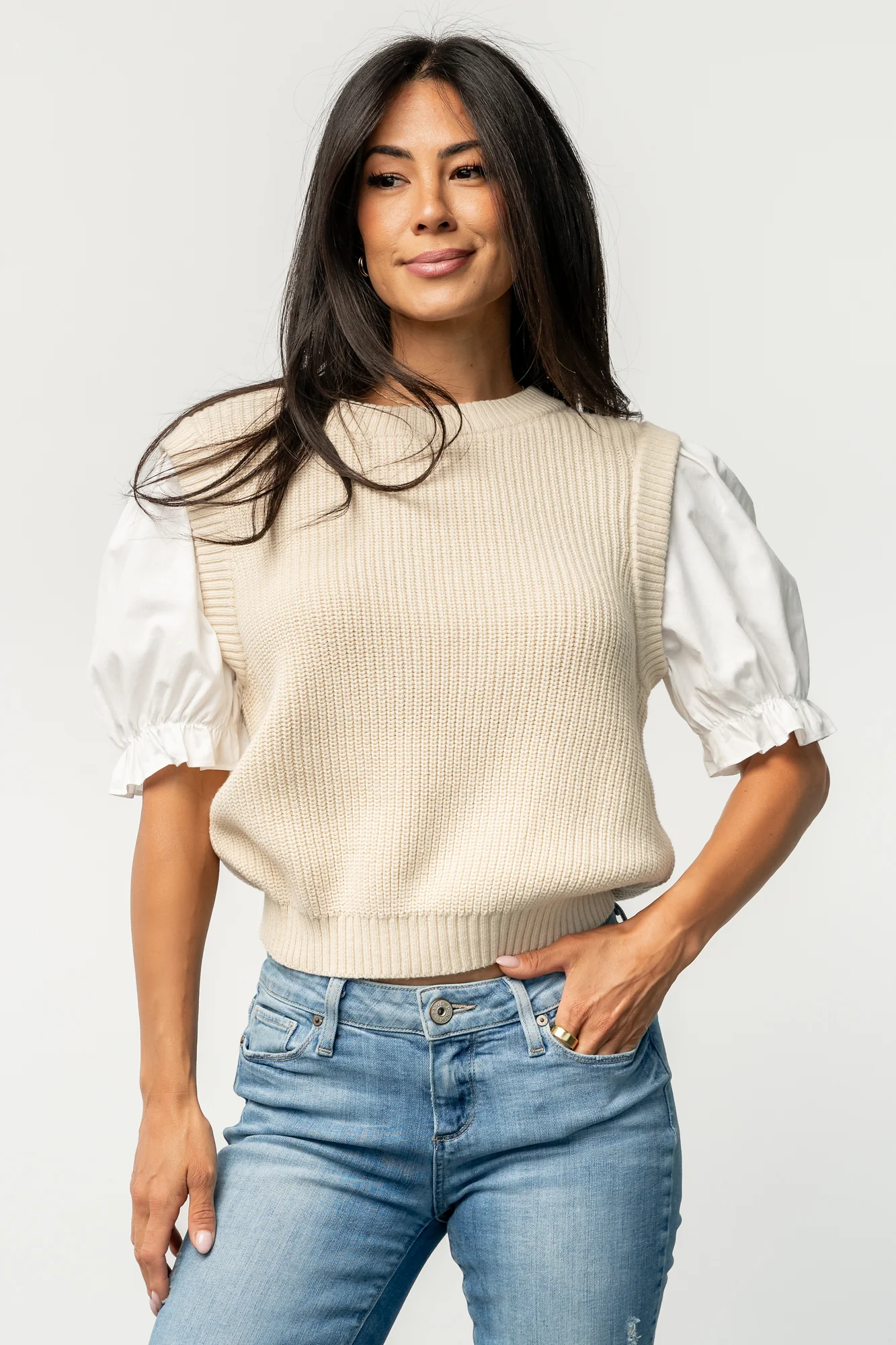 Taylor Puff Sleeve Top | Cream + Ivory - Image 2