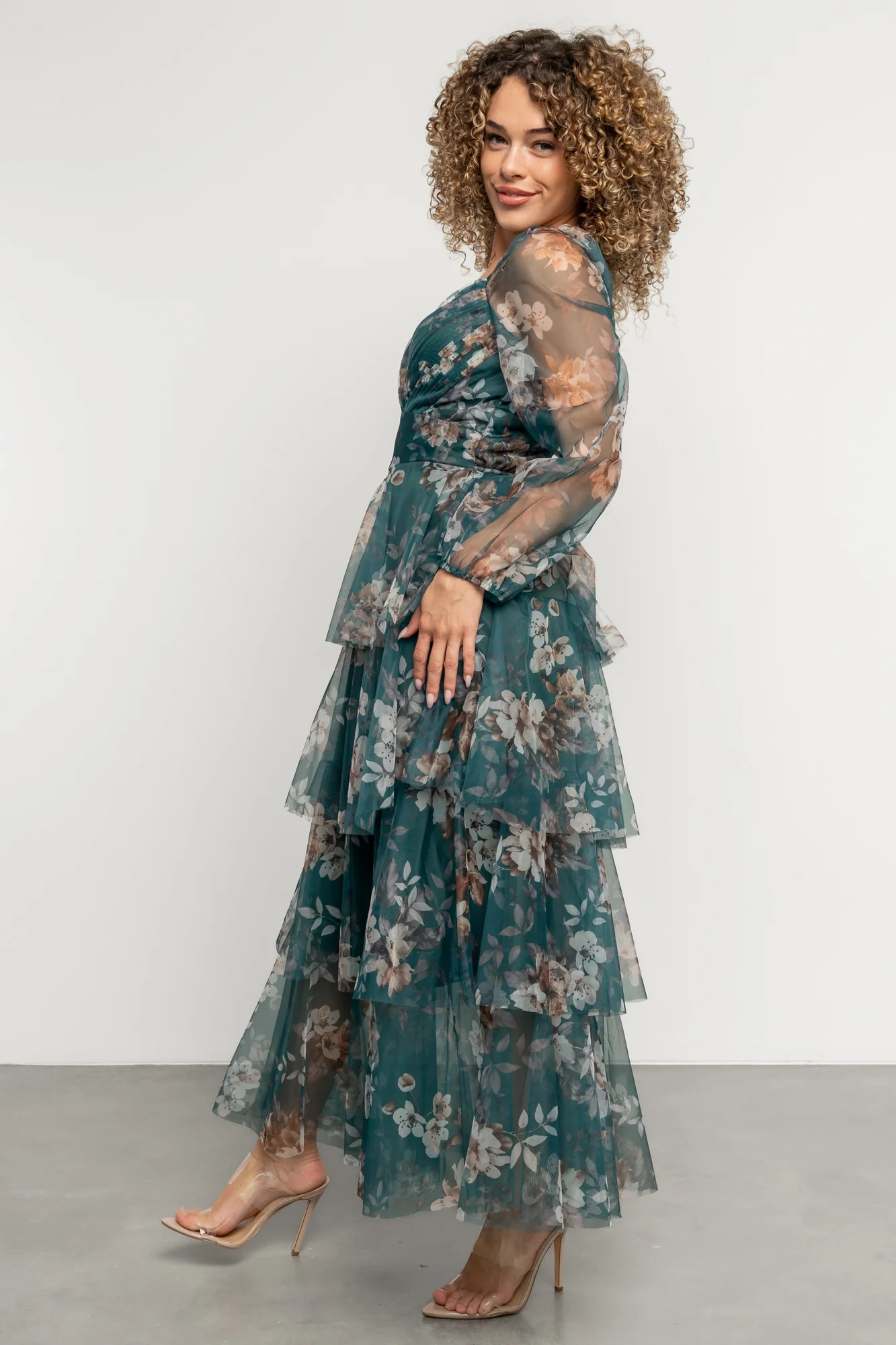 Tessa Tiered Maxi Dress | Green Floral - Image 3