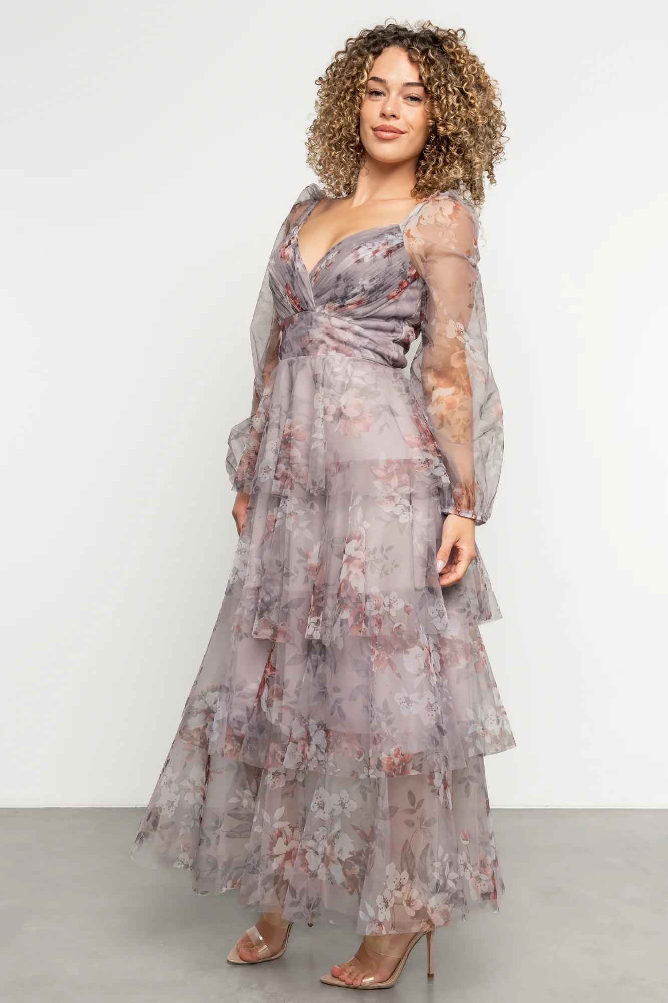 Tessa Tiered Maxi Dress | Lilac Gray Floral - Image 3