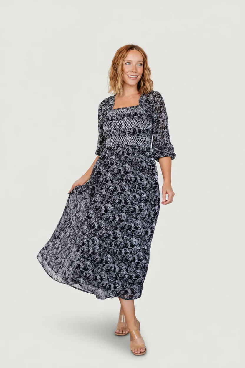 Tulsa Smocked Dress | Black + White - Image 5