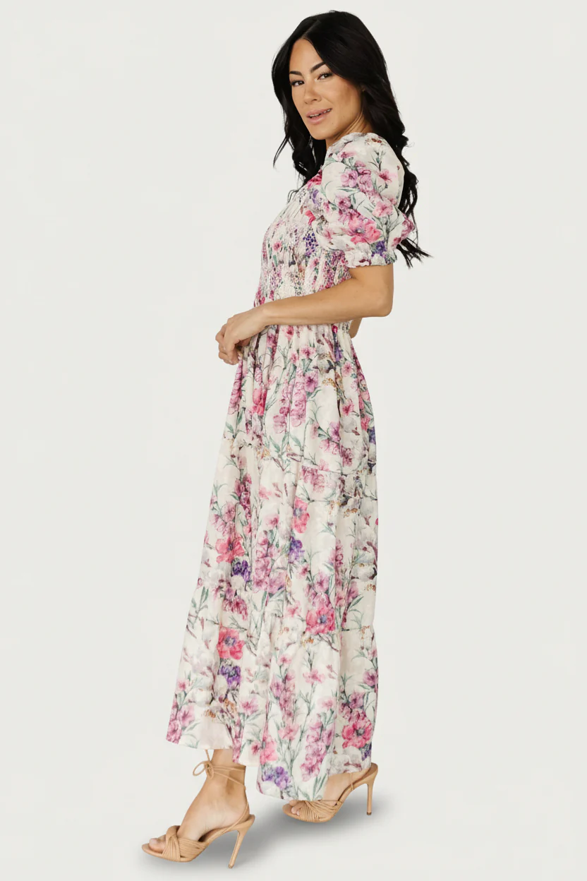 Tulsa Smocked Dress | Cream + Pink - Image 5
