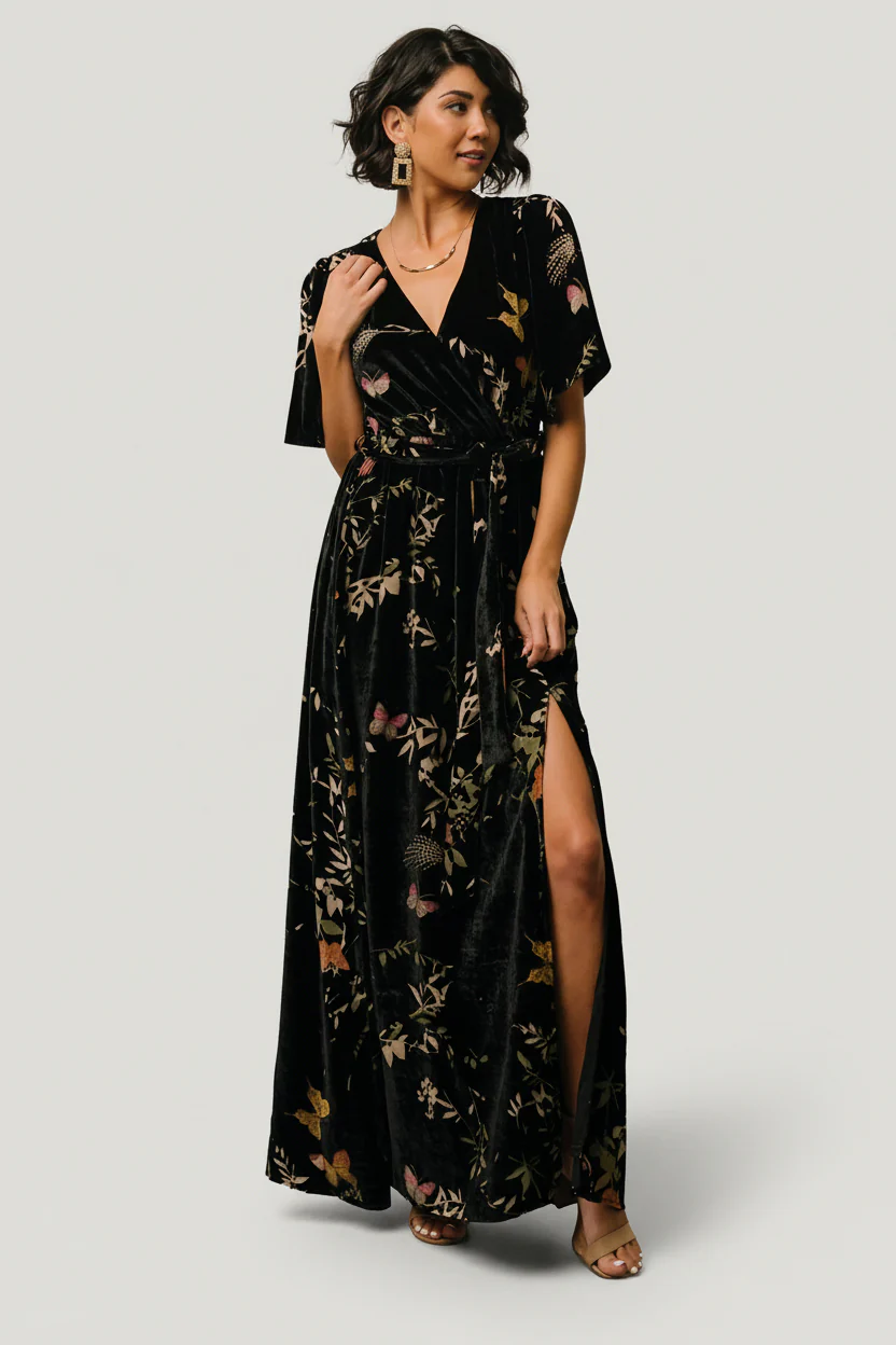 Uma Velvet Maxi Dress | Black Butterfly Print - Image 11