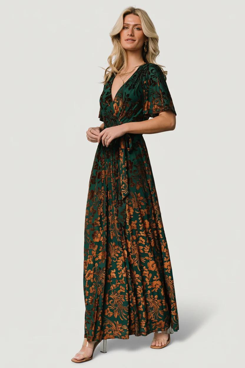 Uma Velvet Maxi Dress | Bronze + Jade - Image 3