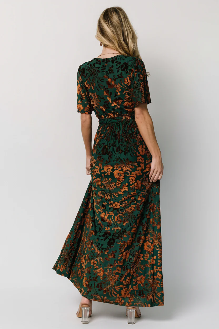 Uma Velvet Maxi Dress | Bronze + Jade - Image 5