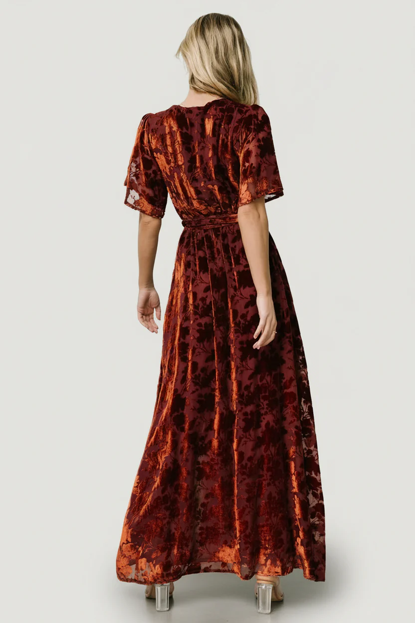 Uma Velvet Maxi Dress | Copper Floral - Image 4