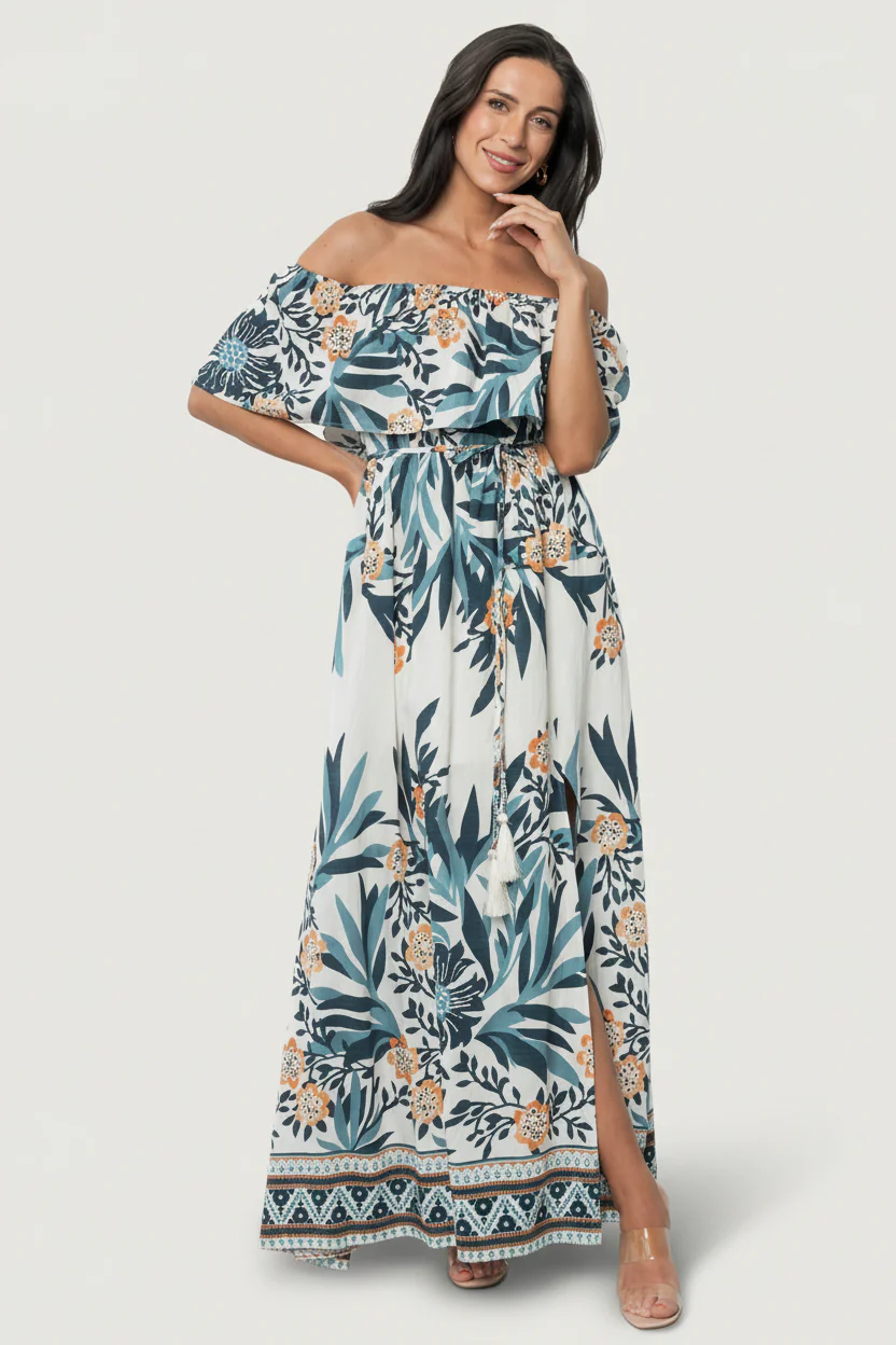 Valentina Off Shoulder Maxi Dress | Multi Print - Image 6