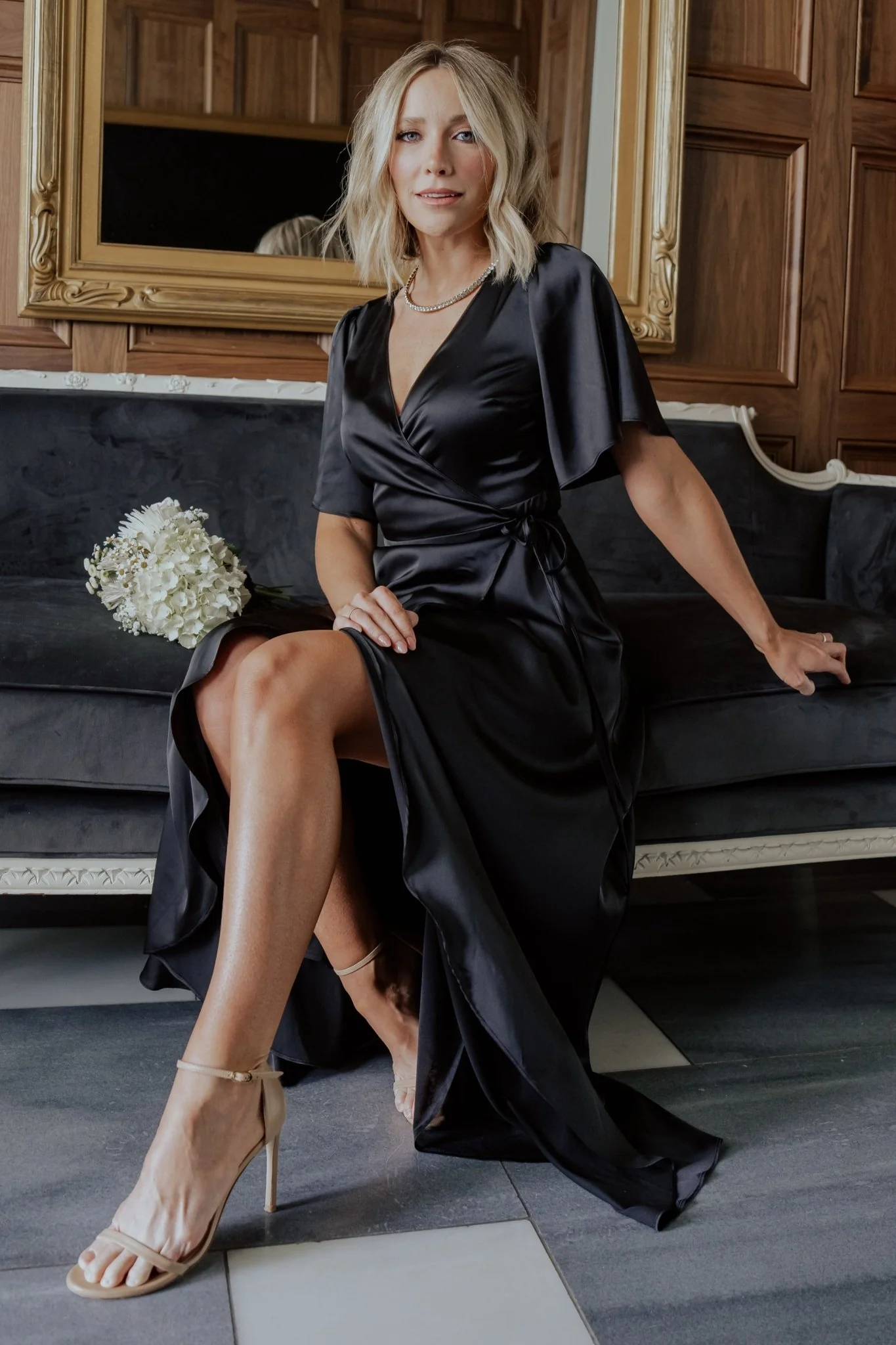 Vara Satin Maxi Wrap Dress | Black - Image 3
