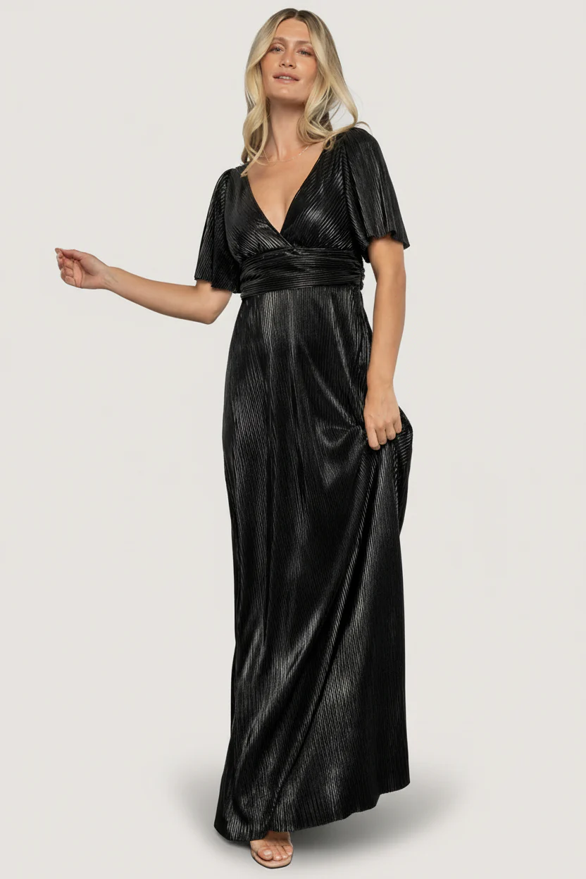 Venetian Pleated Gown | Black - Image 6
