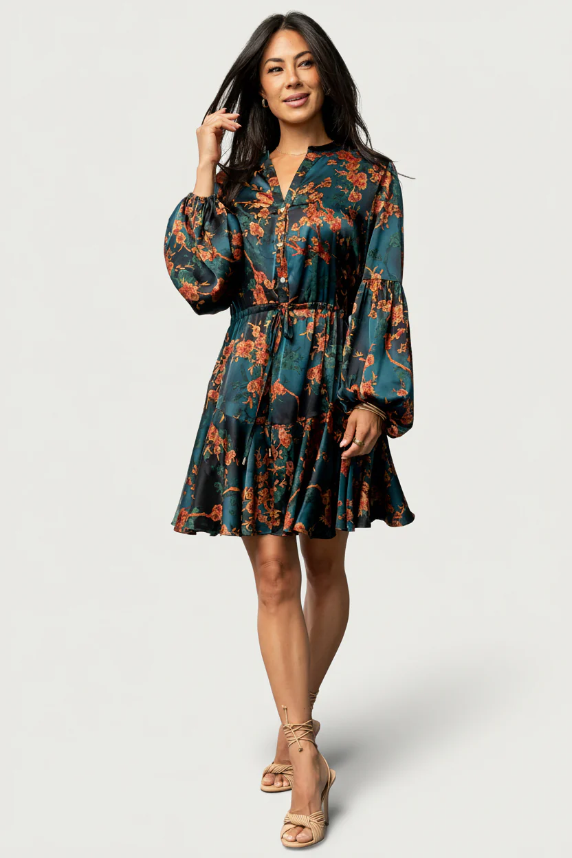 Venice Short Dress | Jade + Copper Floral - Image 3