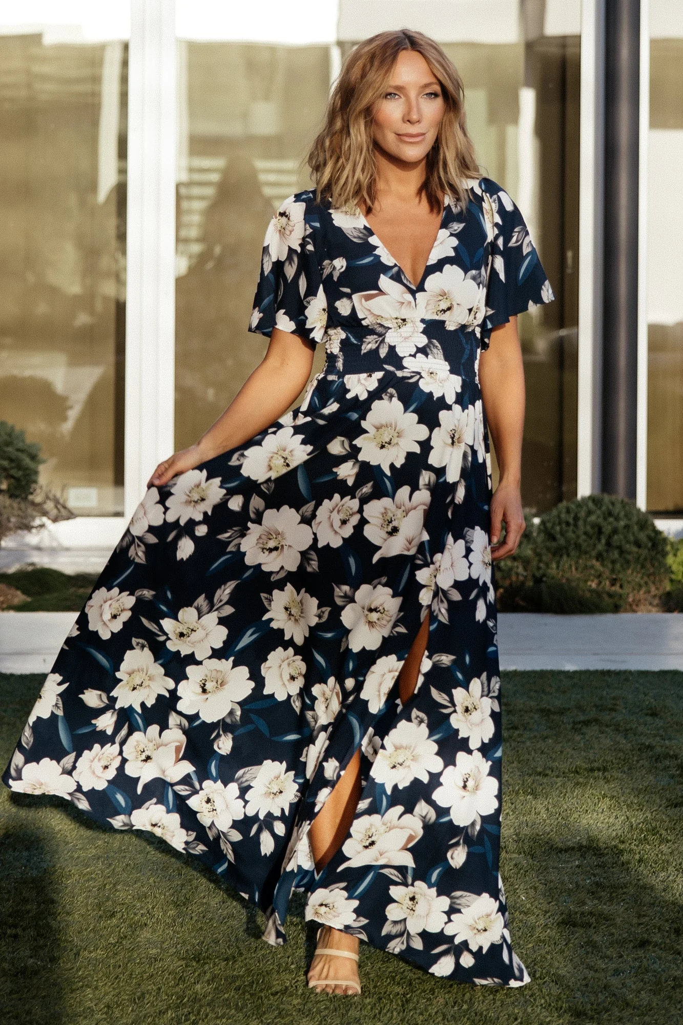 Verona Smocked Maxi Dress | Navy + White Floral - Image 3