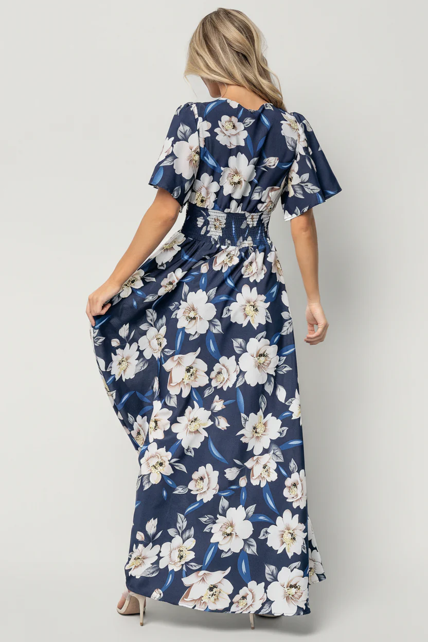 Verona Smocked Maxi Dress | Navy + White Floral - Image 5