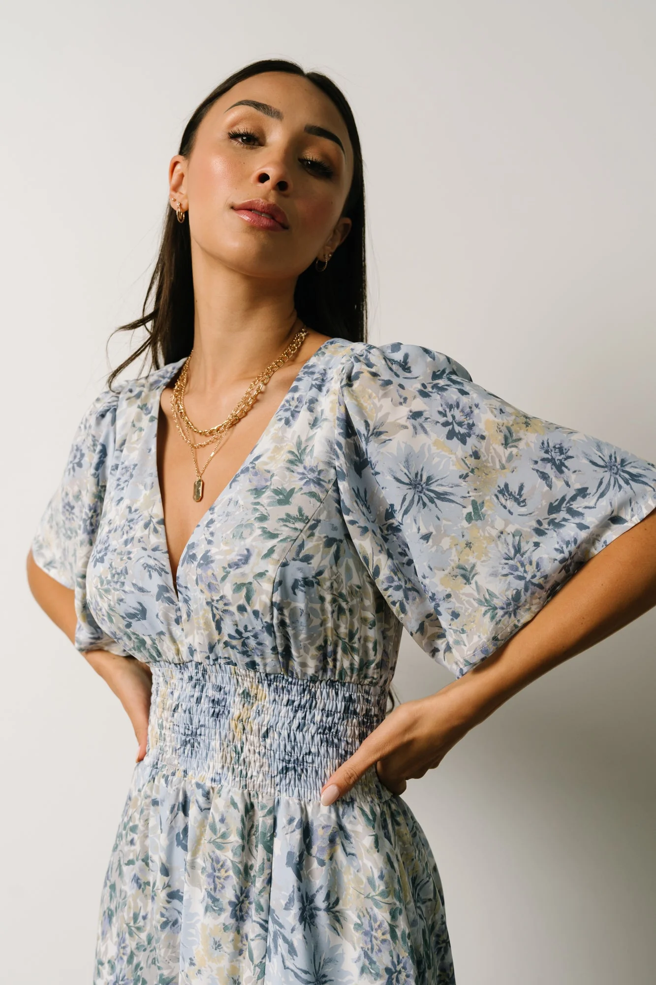 Verona Smocked Maxi Dress | White + Blue Print - Image 3