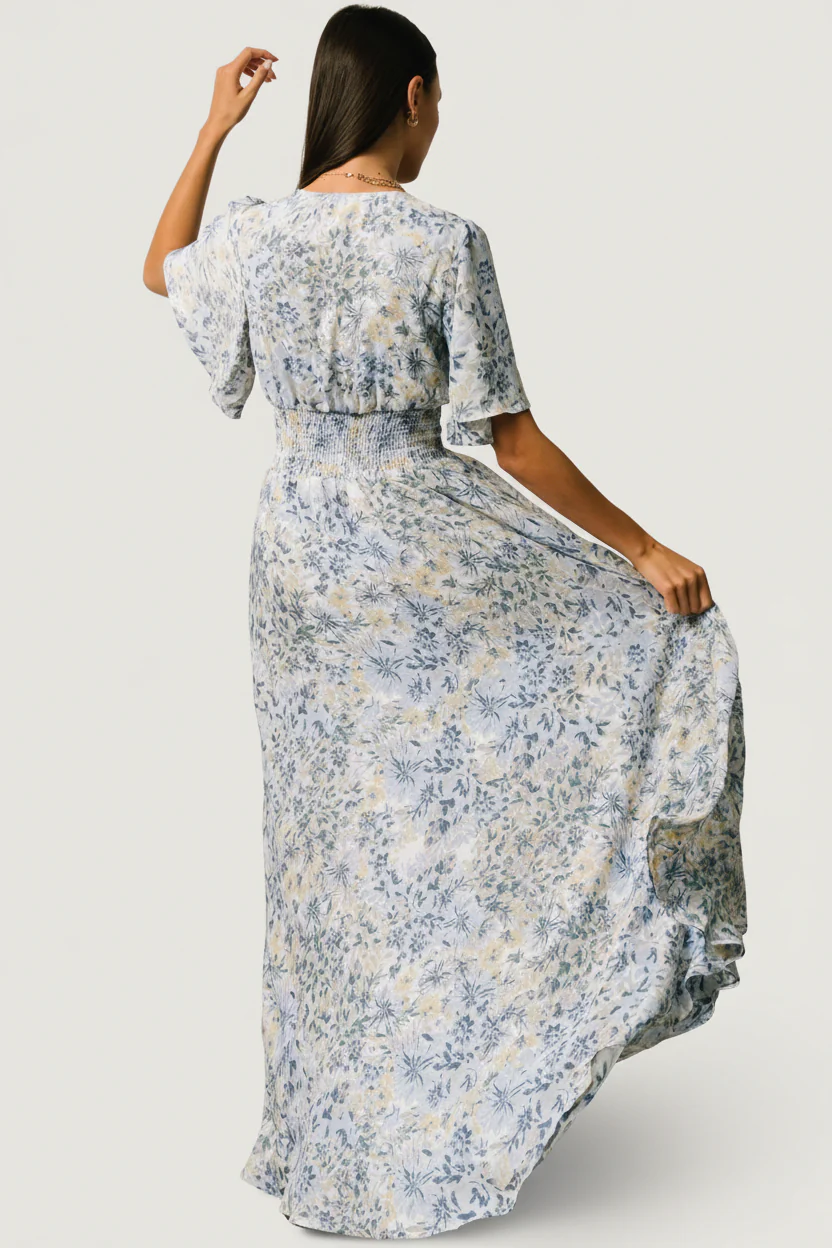 Verona Smocked Maxi Dress | White + Blue Print - Image 5