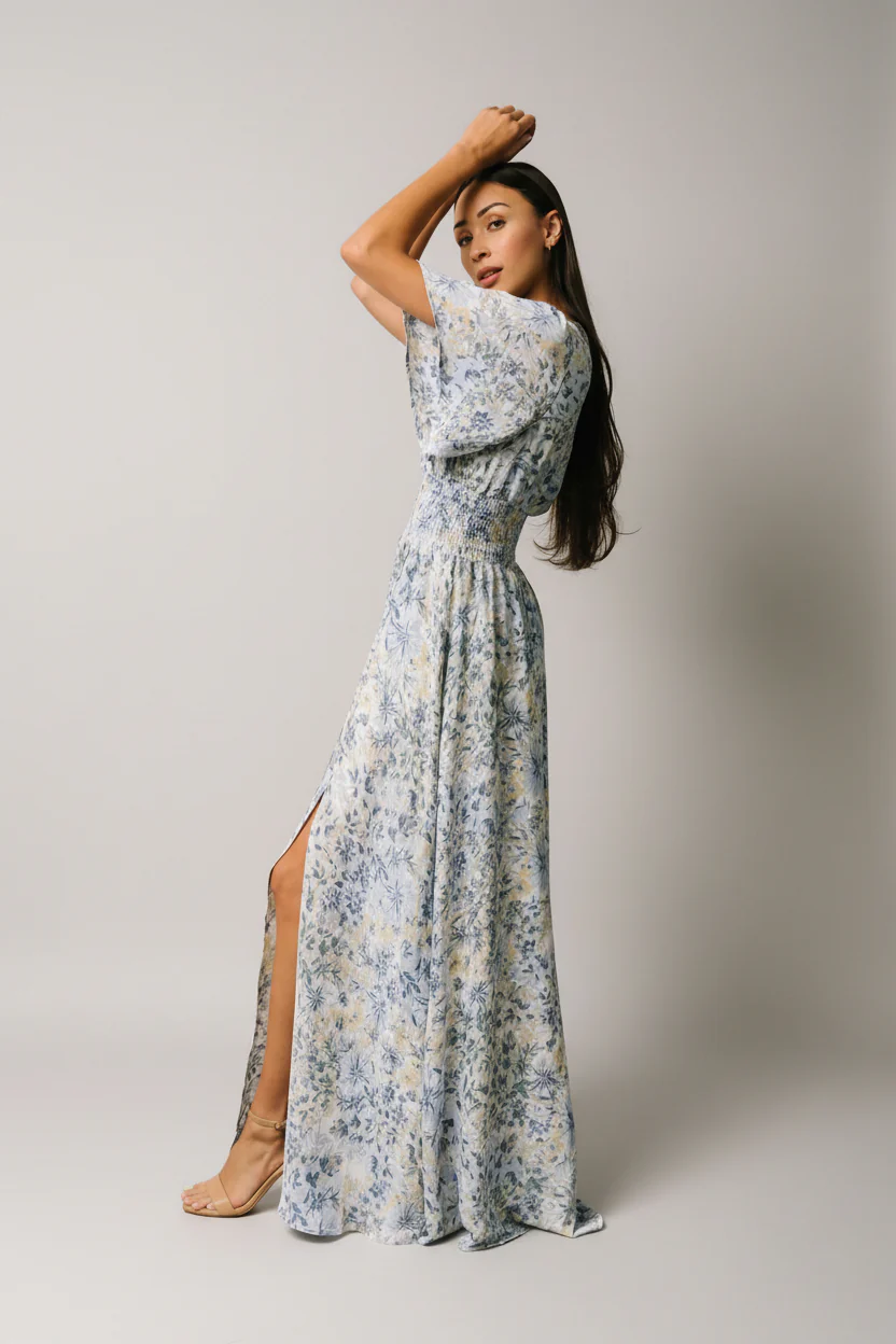 Verona Smocked Maxi Dress | White + Blue Print - Image 7