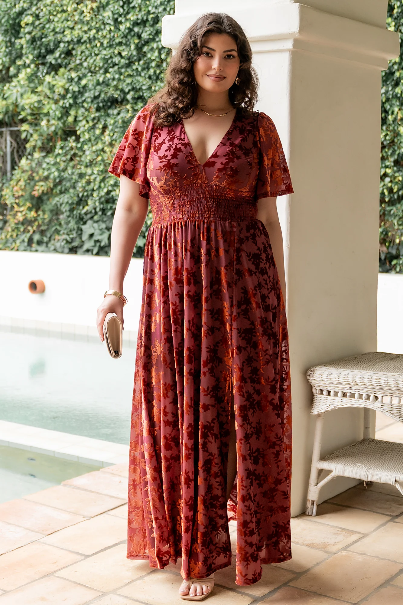 Veronica Velvet Maxi Dress | Rust - Image 2