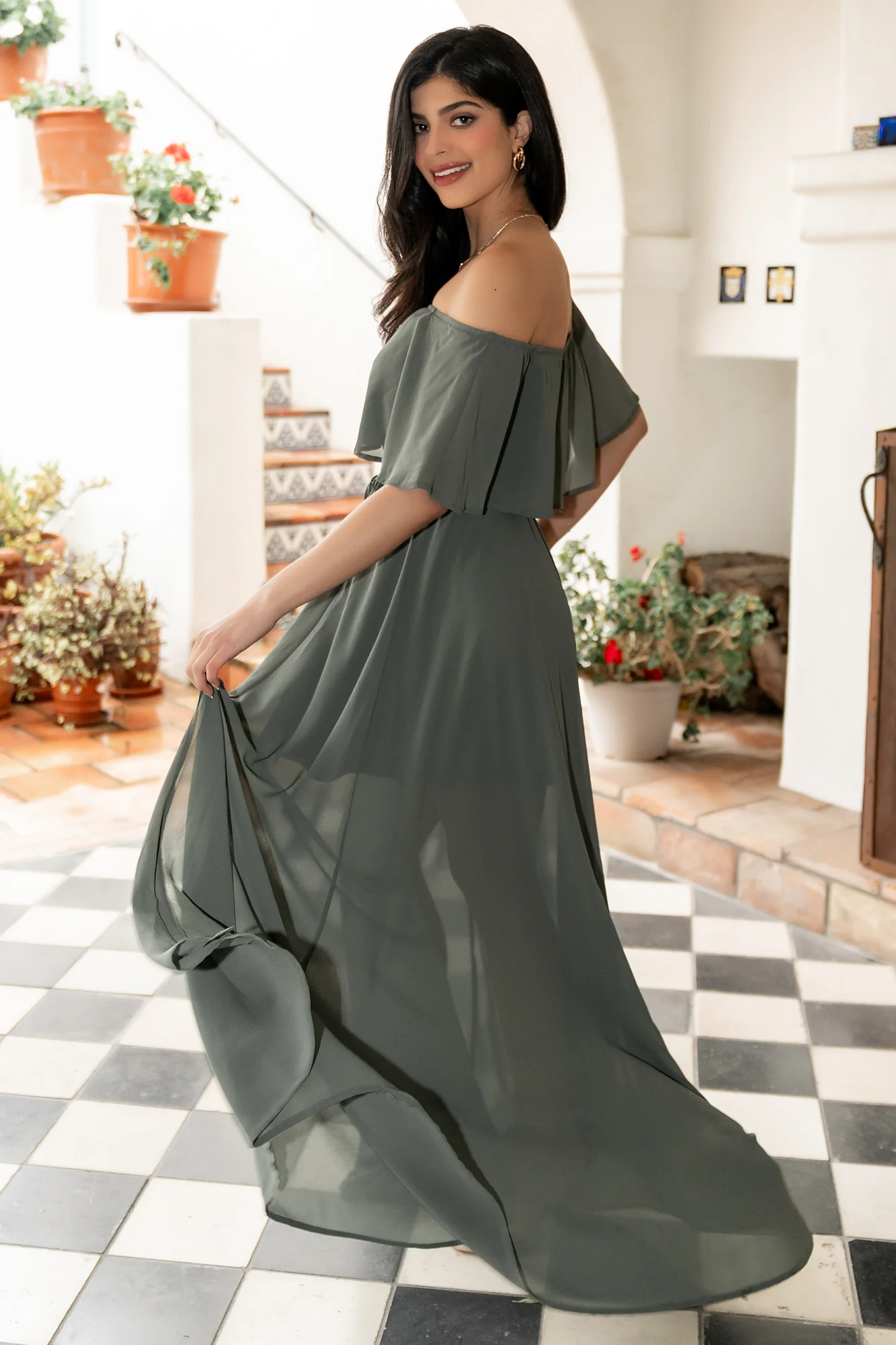 Victoria Off Shoulder Maxi Dress | Dark Sage - Image 5