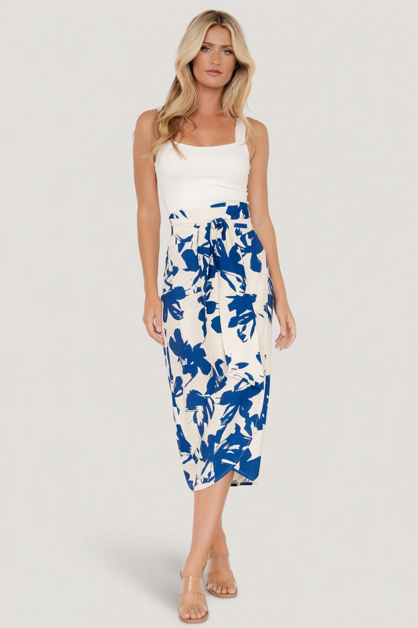 Vista Wrap Midi Skirt | Blue Print - Image 2