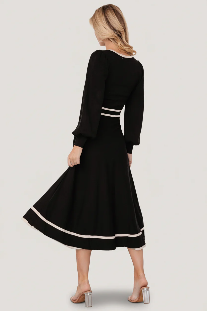 Winslet Knit Dress | Black + Cream - Image 4