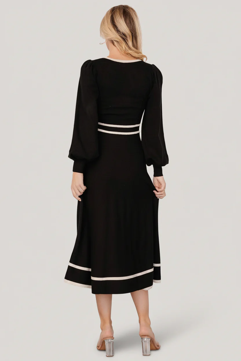 Winslet Knit Dress | Black + Cream - Image 5