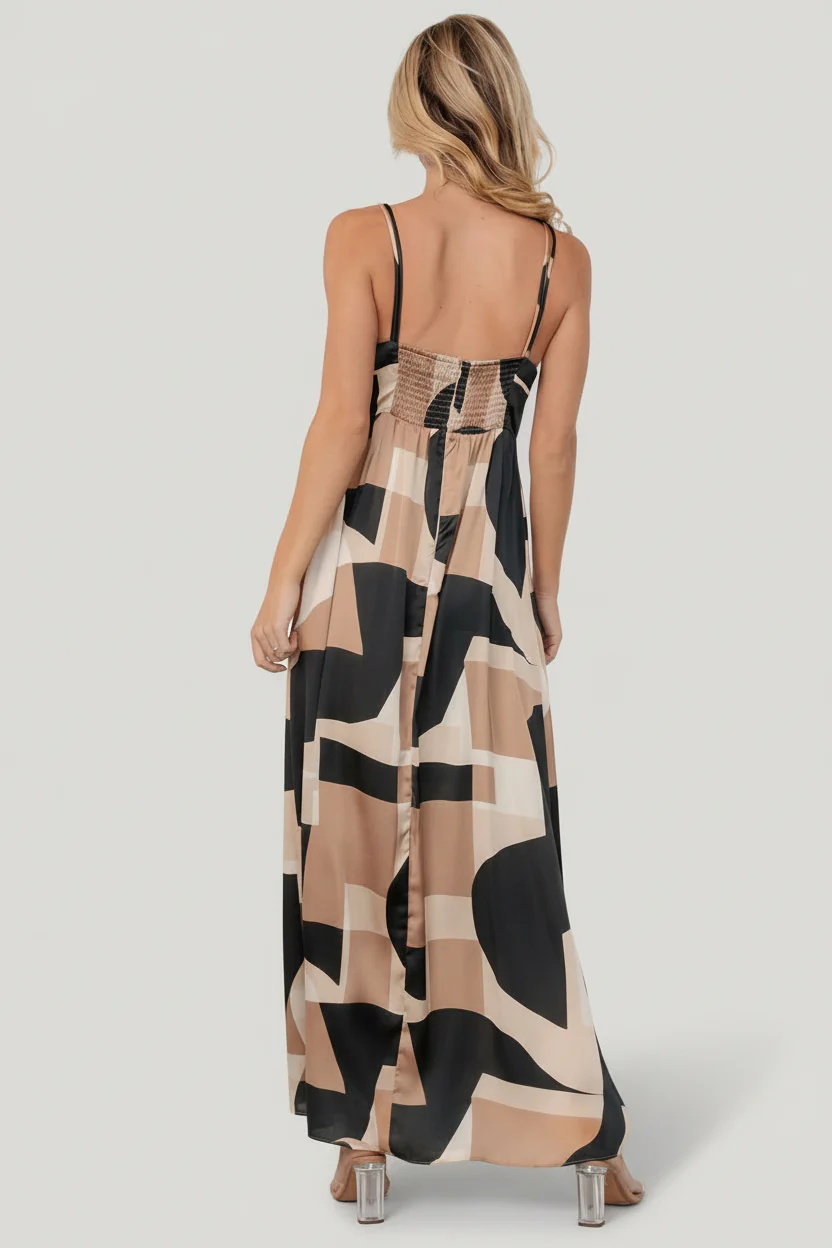 Xanthe Slip Dress | Midnight + Taupe Print - Image 3